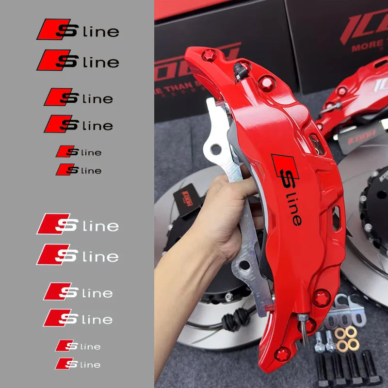 6pcs Car Goods Brake Caliper Badge Sticker Decoration Stickers Decal For Audis Sline TT A1 A2 A3 A4 A5 A6 A7 A8 8P B6 B7 Decals