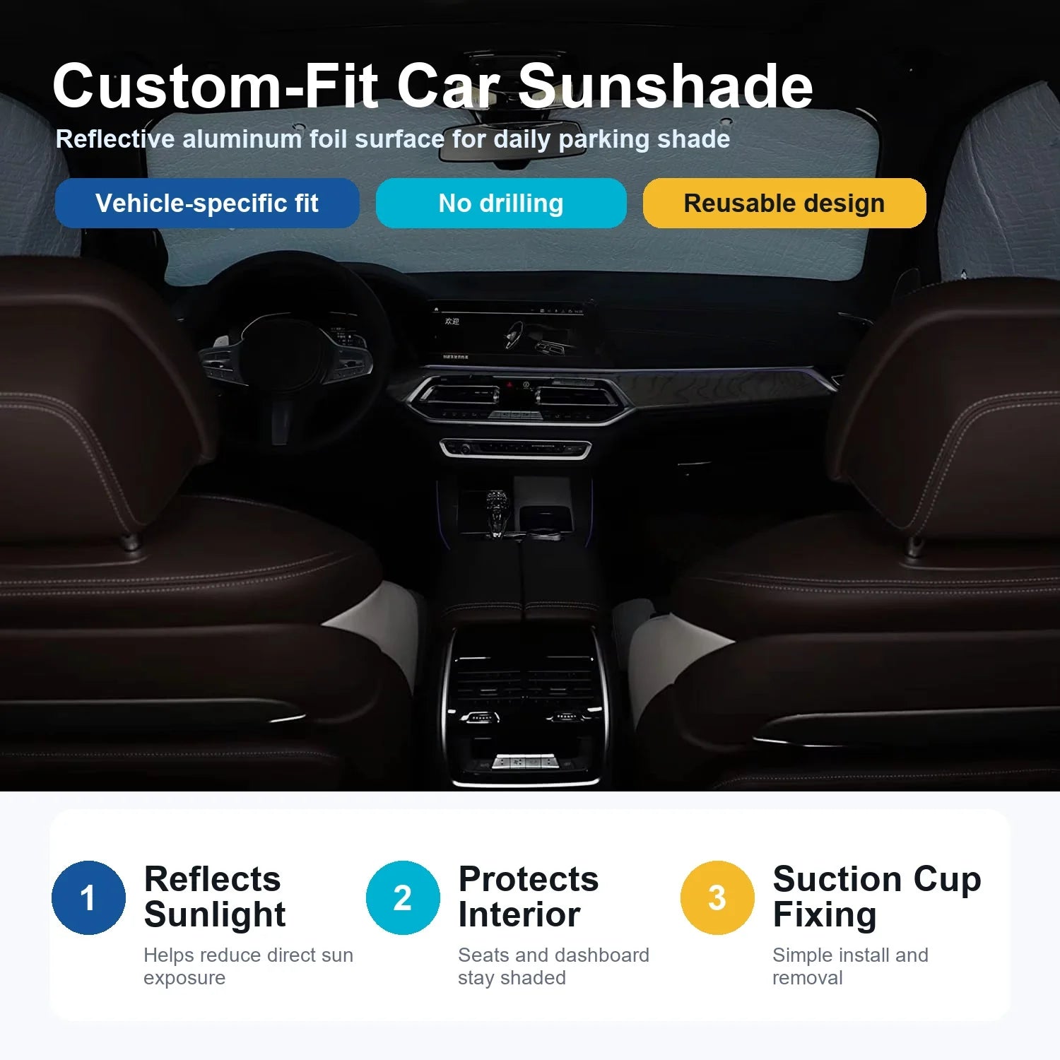 For Audi Q50 Base 2014-2017 Custom Full Set Windshield Sun Shade Aluminum Foil Heat Insulation Anti UV Foldable