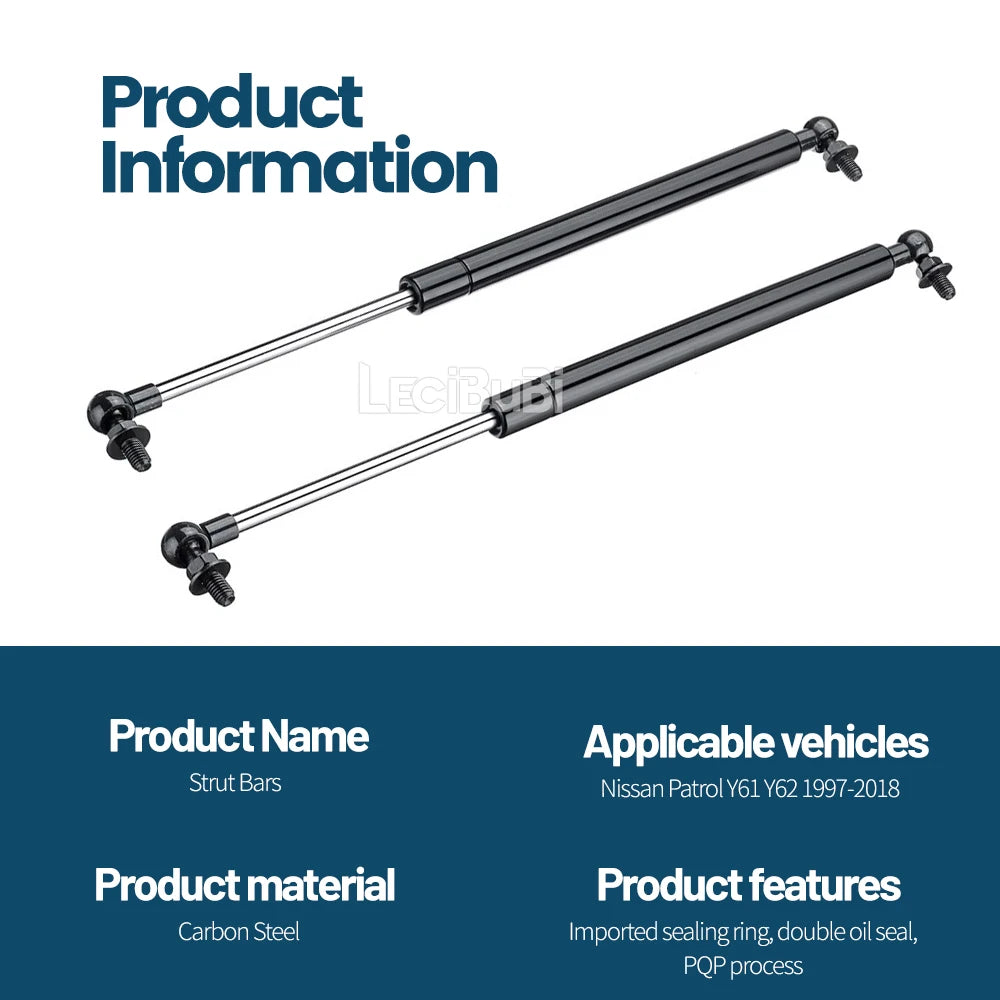 For Nissan Patrol Y61 Y62 1997-2018 2pcs Front Bonnet Hood Strut Lift Support Bars Gas Spring Dampers Rod Accessories