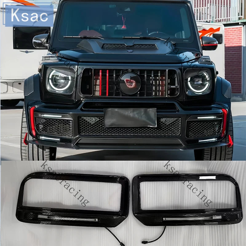 B style dry carbon Fog light cover For Mercedes-Benz W464 G-Class G63 Front Bumper Fog Vent Covers  Car Trim with LED