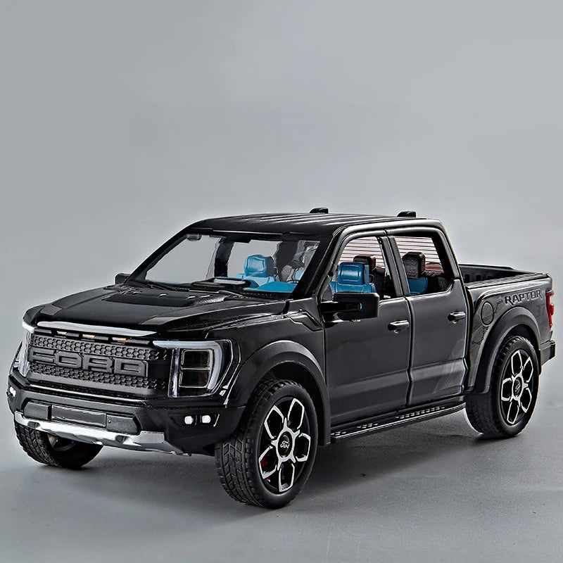 1:20 Ford Raptor F150 Pickup Truck Toy Car Model Alloy Diecast Doors Opened Pull Back Sound Light Scale Model Car Toys For Boys