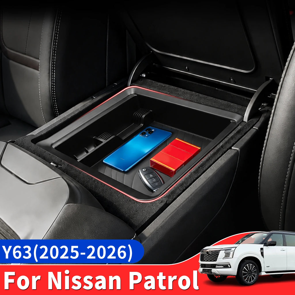 For 2025-2026 Nissan Patrol Armada Y63 Center Console Armrest Storage Box Organizer Tray Non-Refrigerator Version Interior Acces