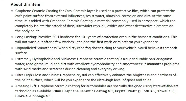 Graphene Ceramic Coating 20H/12H with Self Healing and UV Track Technology Car Detailing Professionals 10+ Years of Protection