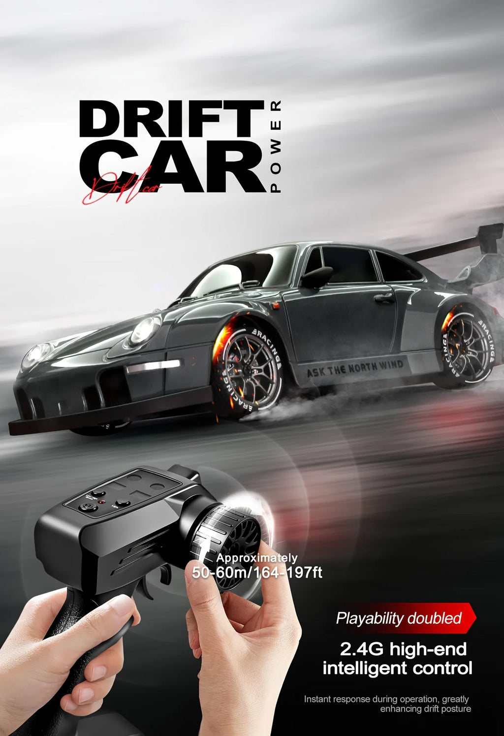 RC Drift Car 1:24 Remote Control Car for Adult 20KM/H 4WD High Speed RC Cars with LED Lights Extra Drifting Tires Vehicle Toy