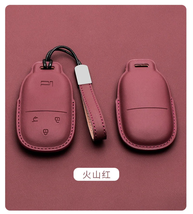For BAIC JISHI Polestones 01 Rox 2024 2025 2026 Car Leather Key Fob Cover Remote Case Cover Car Keychain Holder Bag Accessories
