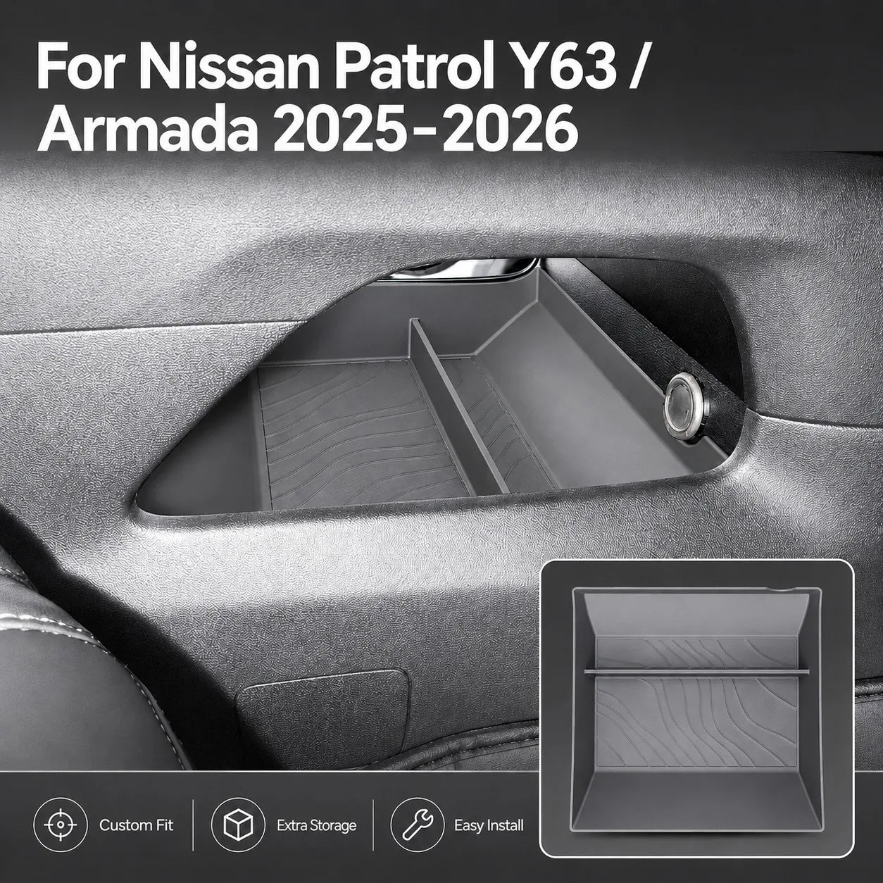For Nissan Patrol Y63 Armada 2026 2025 Center Console Lower Storage Box TPE Anti Slip Organizer Tray Car Interior Accessories