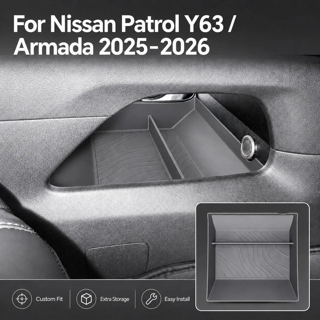 For Nissan Patrol Y63 Armada 2026 2025 Center Console Lower Storage Box TPE Anti Slip Organizer Tray Car Interior Accessories