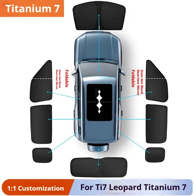 For BYD Ti7 Titanium 7 2025-2026 Car Window Sunshade 100% Blackout Camping Privacy Sunscreen Heat Insulation Cover
