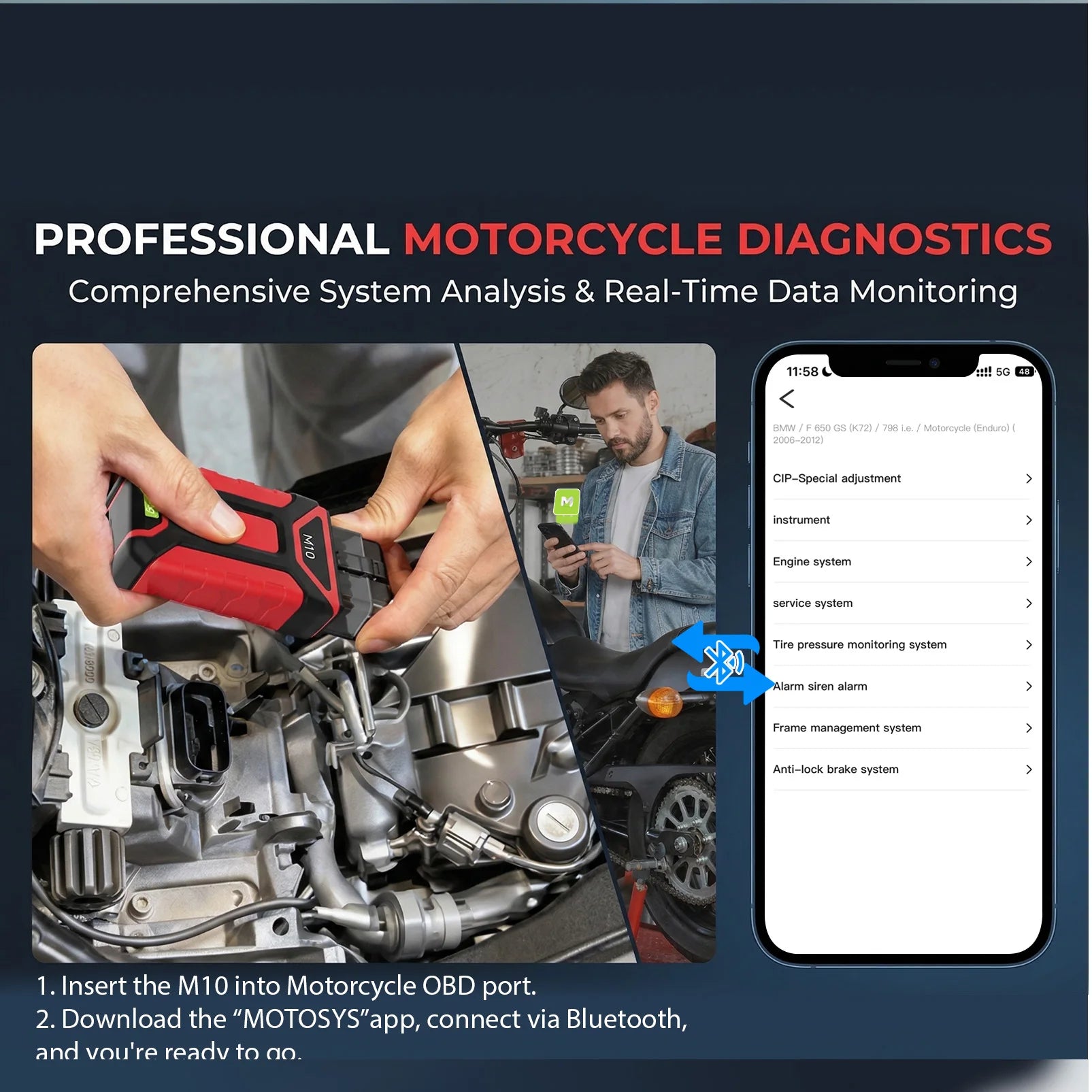 Jdiag M10 Bluetooth OBD2 Scanner Diagnostic Motorcycle Oil Ret TPS Service Reset ABS Coding CO Idle For BMW Harley Ducati KTM