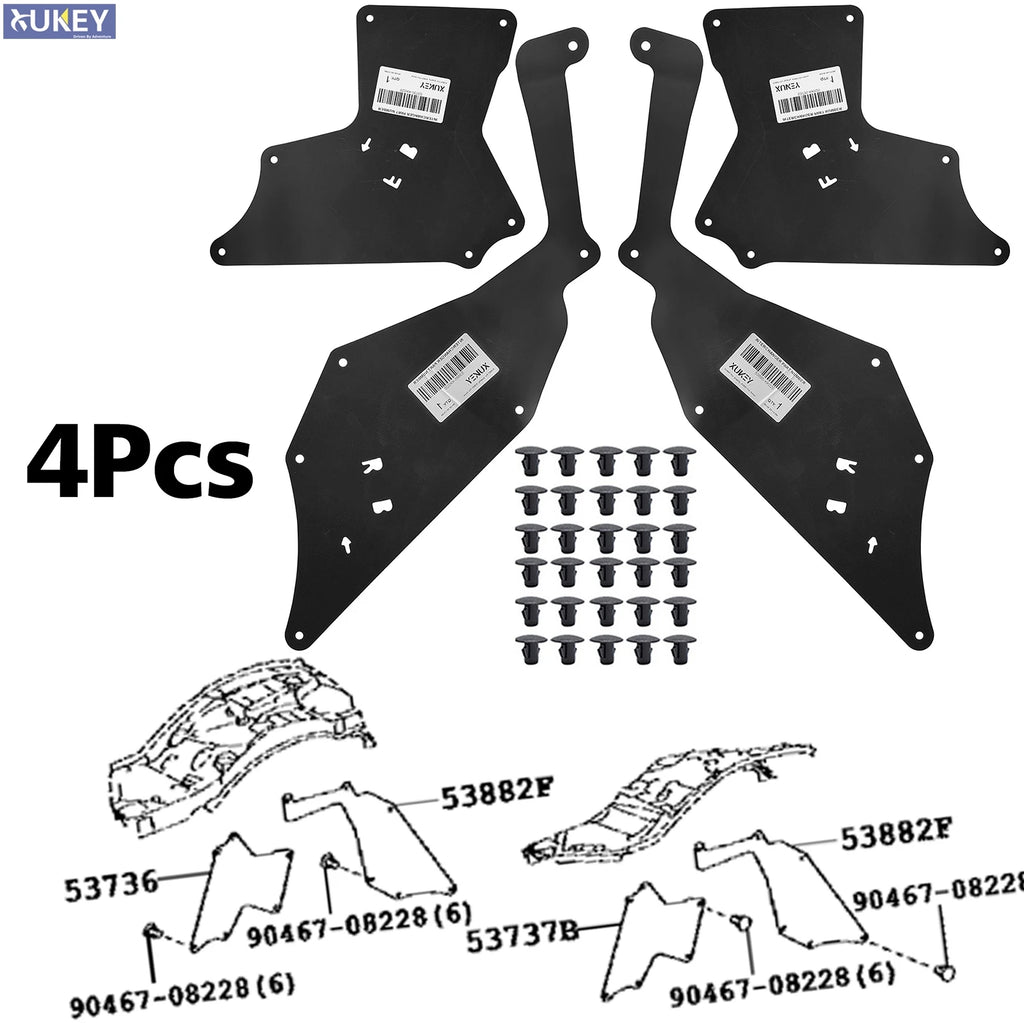 4pcs For Toyota Hilux Fortuner 2015-2024 Front Splash Shield Fender Liner Apron Seal Protector 53883-04020 53735-04070 N150 N160
