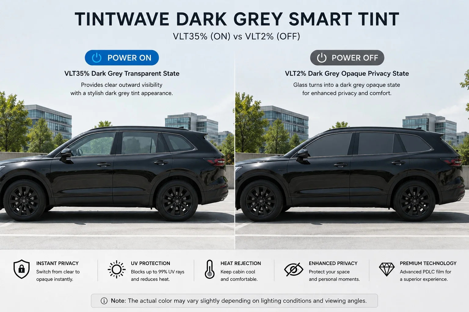 TINTWAVE Smart Tint Film VLT35 Switchable Privacy Window Tint Film Kit for Car Side Windows 2PCS / 4PCS