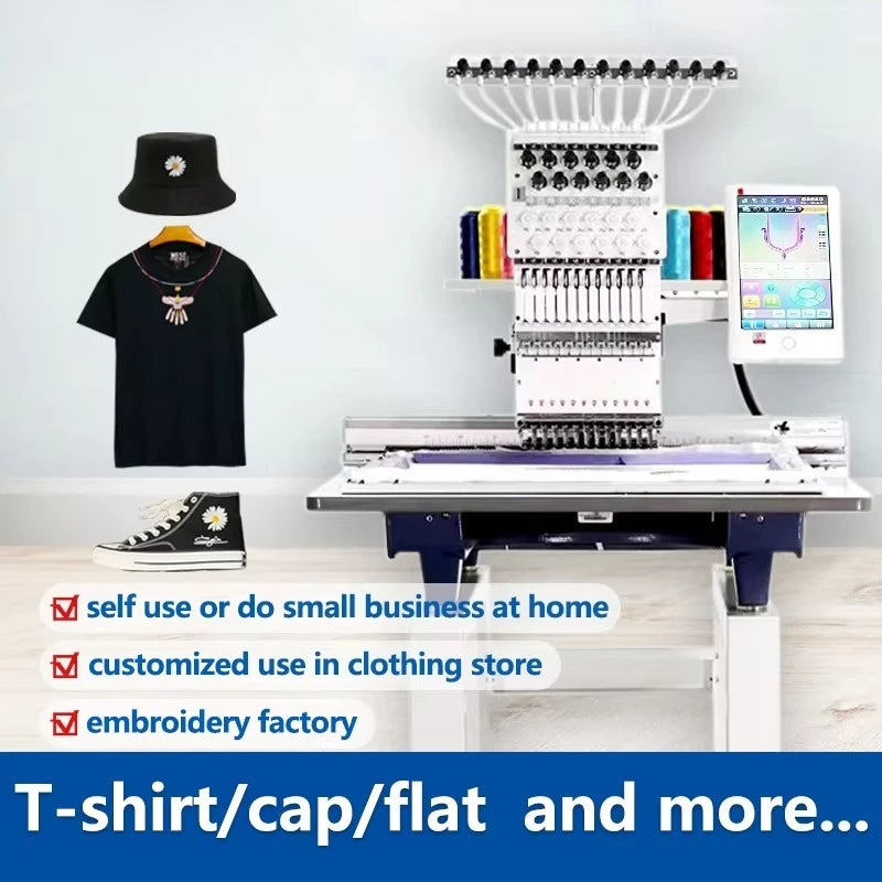 Computerized Embroidery Machine T-shirt Logo Cap Embroidery Industrial Grade Smart Motor High Speed for Home Business