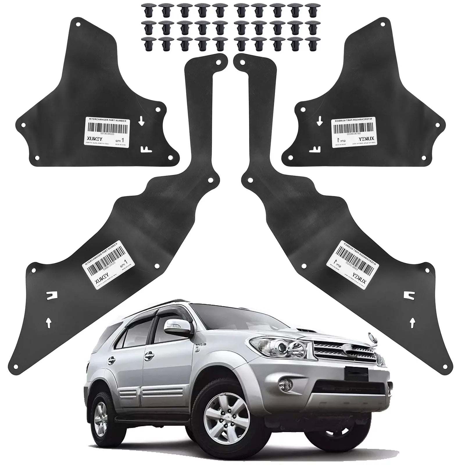 4PCS Front Splash Shields 53885-0K020 53735-0K020 for Toyota Hilux Fortuner KUN25 2004-2015, Fender Liner Apron Guard Kit