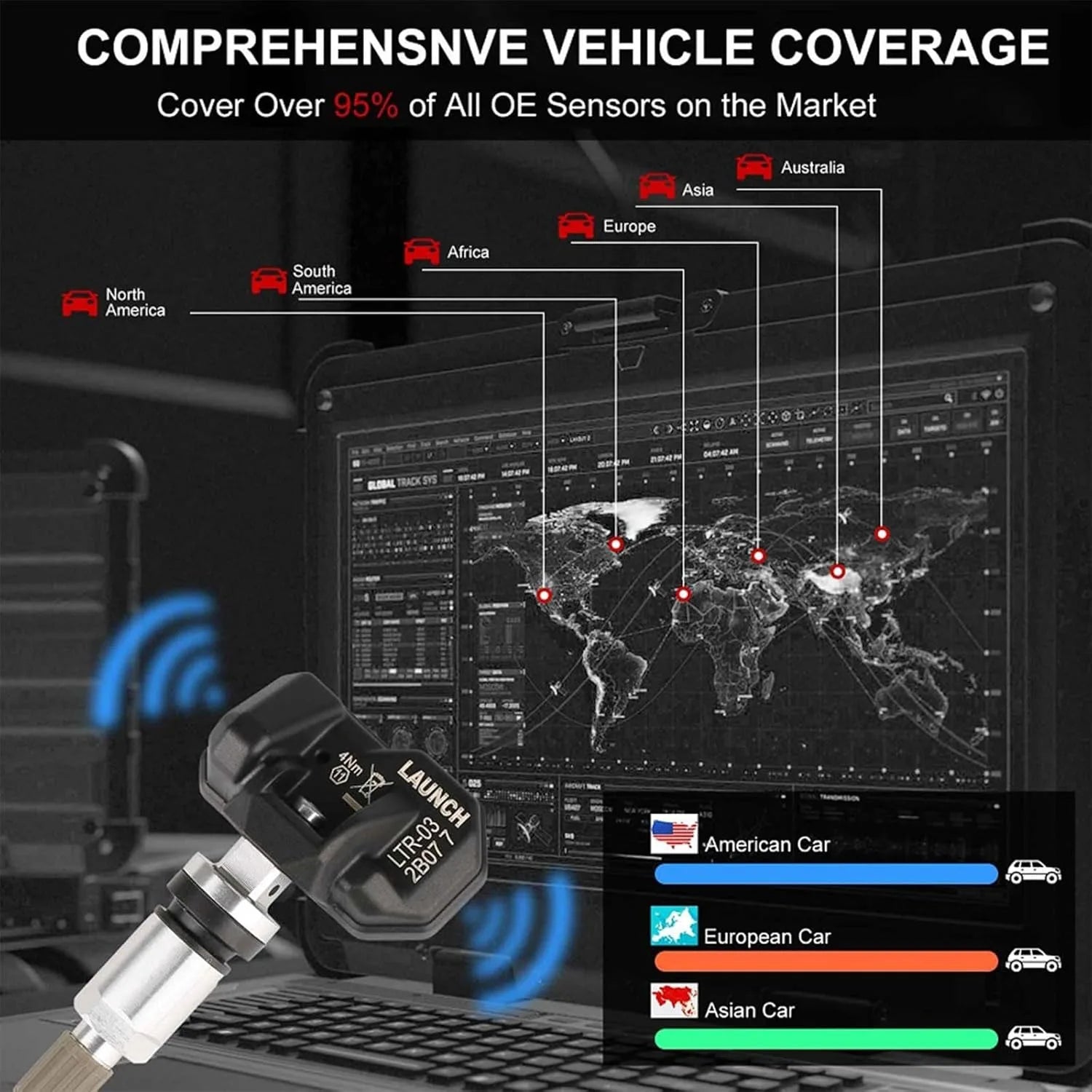 LAUNCH LTR-03 TPMS Sensor 315MHz/433MHz Dual Frequency Screw-in Metal Valve Tire Pressure Monitor System Programmable
