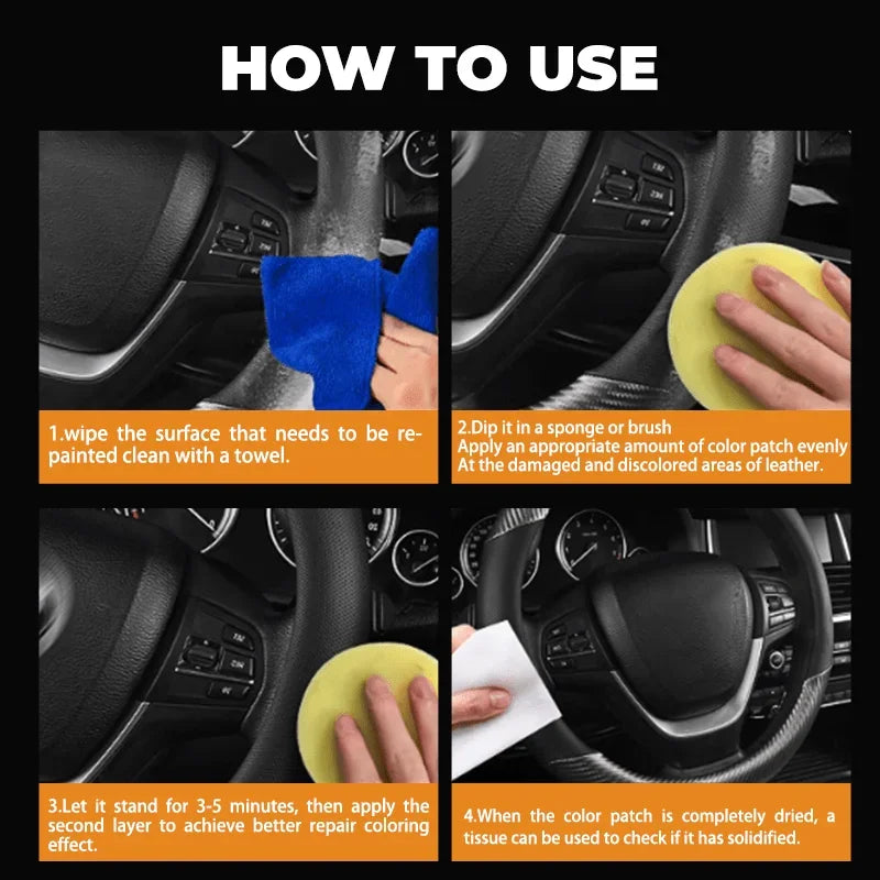 Imitation Leather Repair Paste for Steering Wheels and Car Seats - Restore Faded Imitation Leather, Repair Tears and Scratches.