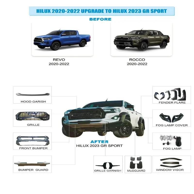 Weknown High Quality Auto Parts Car Body Kit   Hilux 2020-2022 Change Upgr To Hilux  2023 GR SPORT