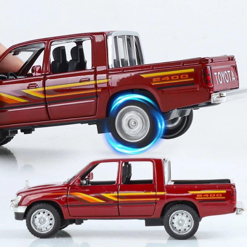 1:32 Toyota Hilux Off Road Pickup Truck Alloy Diecast Metal Model Hight Simulation Sound Light Toy Desktop Ornaments Boys Gifts