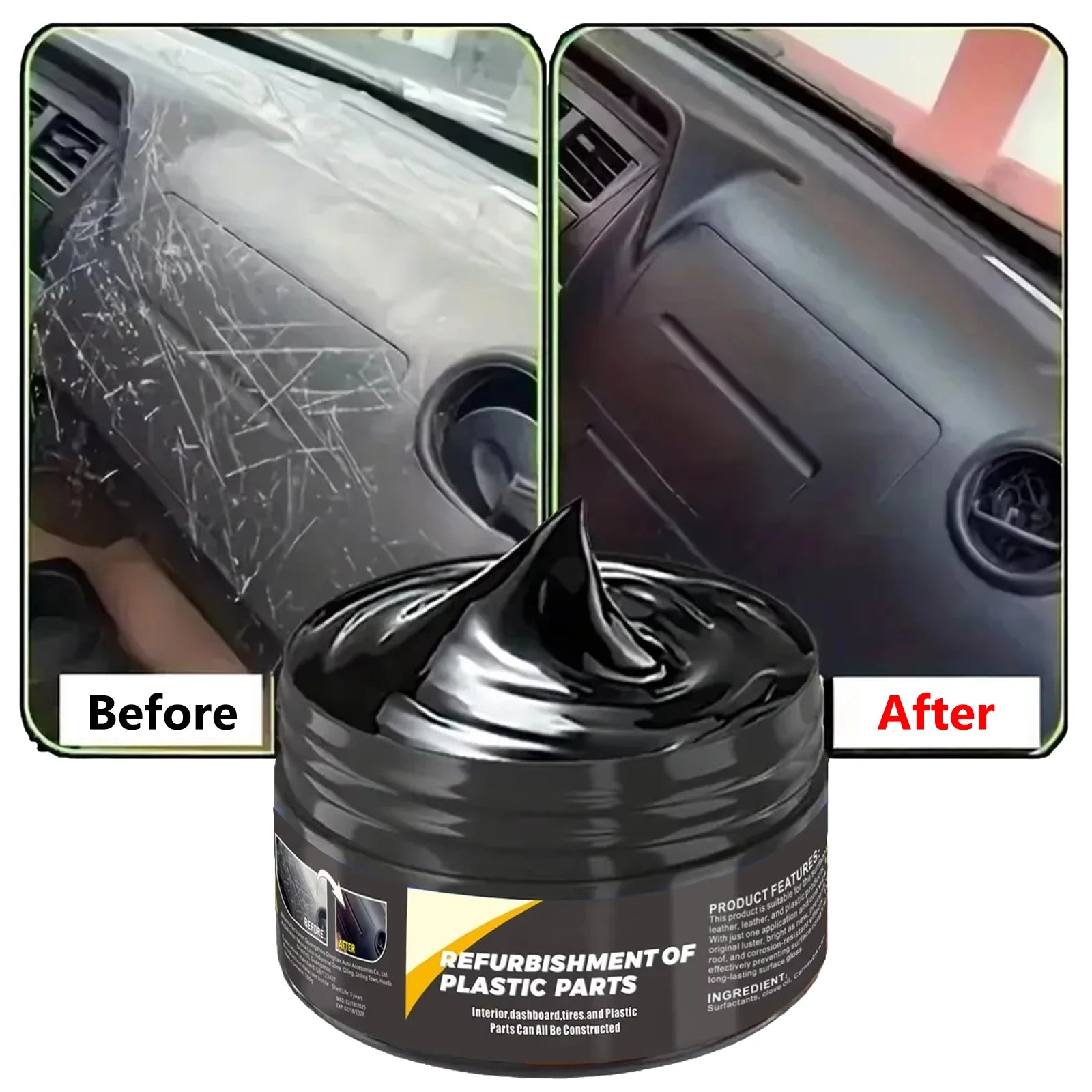 B1257 Car Interior Plastic Leather Scratch Repair Paste Auto Polishing Wax Repair Anti-Aging Paste Tires Seats Steering Wheel