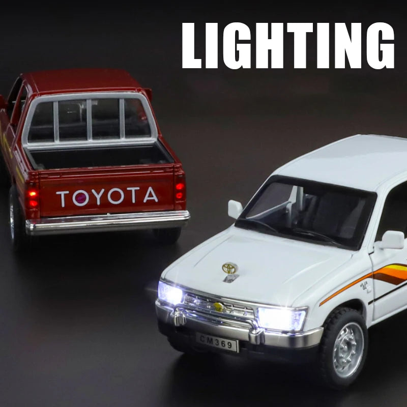 1:32 Toyota Hilux Off Road Pickup Truck Alloy Diecast Metal Model Hight Simulation Sound Light Toy Desktop Ornaments Boys Gifts
