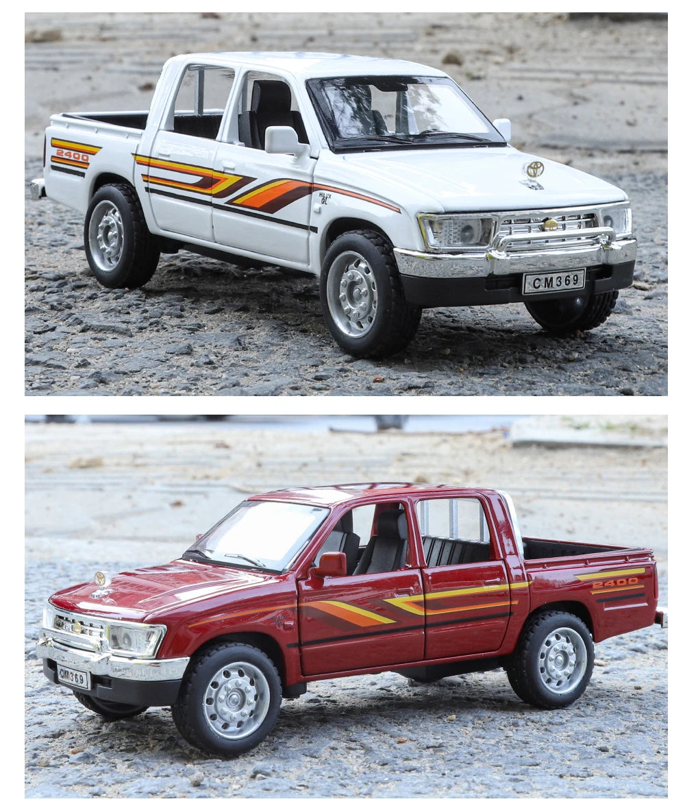 1:32 Toyota Hilux Off Road Pickup Truck Alloy Diecast Metal Model Hight Simulation Sound Light Toy Desktop Ornaments Boys Gifts