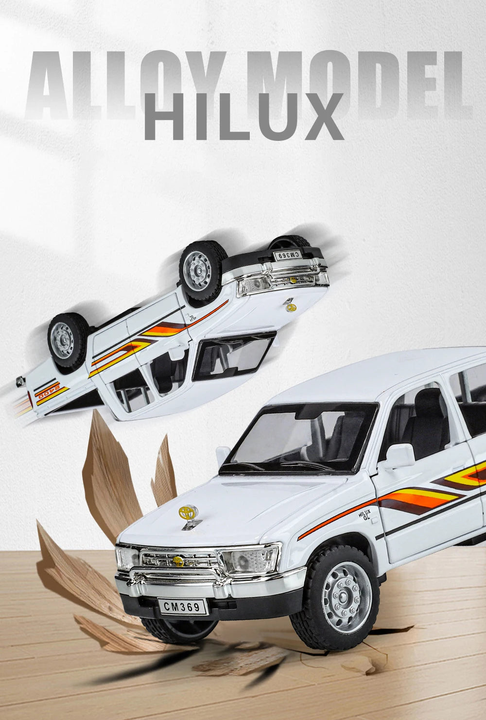1:32 Toyota Hilux Off Road Pickup Truck Alloy Diecast Metal Model Hight Simulation Sound Light Toy Desktop Ornaments Boys Gifts