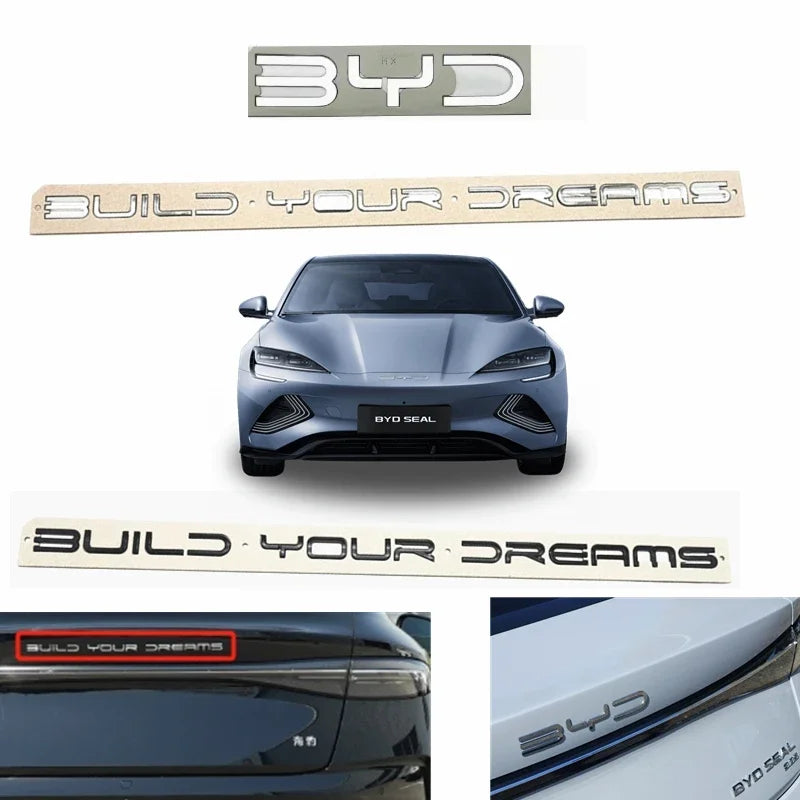 3D ABS Chrome Black Logo Build Your Dreams Emblem Letters Stiker Car Trunk Badge For BYD SEAL SONG Plus ATTO3 SEAL U Accessories