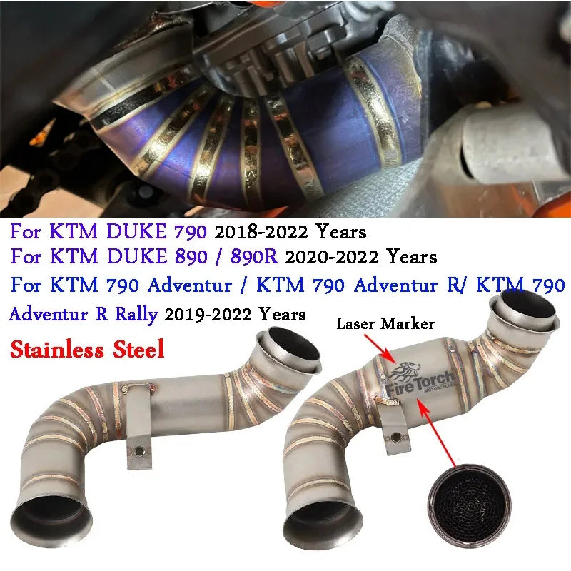 Slip On Motorcycle Exhaust Middle Link Pipe Escape Moto Muffler For KTM DUKE 790 890 Adventure R Rally KTM790 KTM890 2018-2022