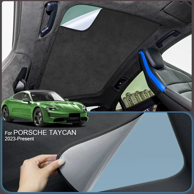 For PORSCHE Taycan 2023-Present Suede Fabric Electrostatic Adsorption Sunroof Sunshade Anti UV Heat Insulation Skylight