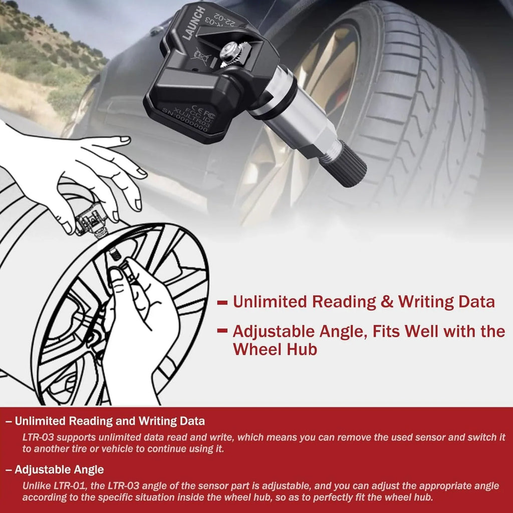 LAUNCH LTR-03 TPMS Sensor 315MHz/433MHz Dual Frequency Screw-in Metal Valve Tire Pressure Monitor System Programmable
