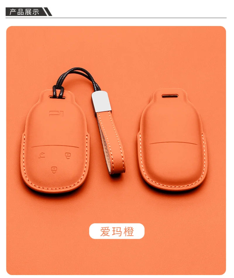 For BAIC JISHI Polestones 01 Rox 2024 2025 2026 Car Leather Key Fob Cover Remote Case Cover Car Keychain Holder Bag Accessories
