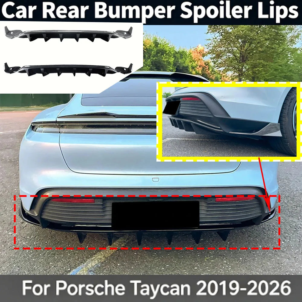 Car Rear Bumper Spoiler Lips for Porsche Taycan 2019-2026  Lower Shovel Skirt Diffuser Splitter Board Auto Accessories Tuning