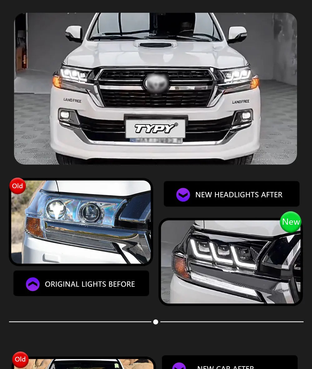 Car For Toyota Land Cruiser Headlight 2016-2021 Upgrade Modified to New DRL Dynamic Turn Signal LED Headlight Auto Accessories