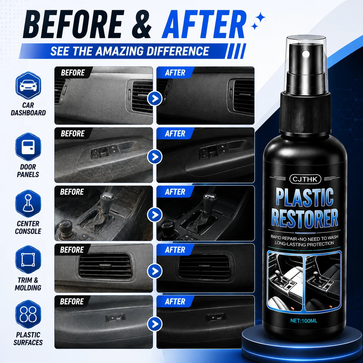 Car Plastic Restorer Back To Black Gloss Auto Plastic Leather Renovator Long Lasting Coating Liquid Auto Polish Repair Products