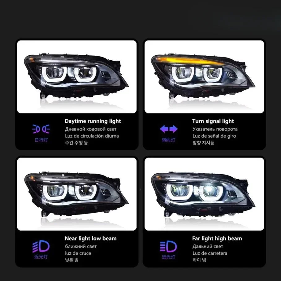 Car Daytime Running Lights Dynamic Turn Signals 6000K LED Headlights for 2009-2015  7 Series F01 F02 Upgraded Headlight