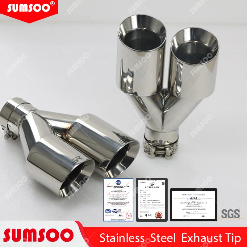 ER 1 PCS Exhaust Tip Car Modify Double Outlet Exhaust Pipe Nozzle Decoration Stainless Tail Pipes Muffler