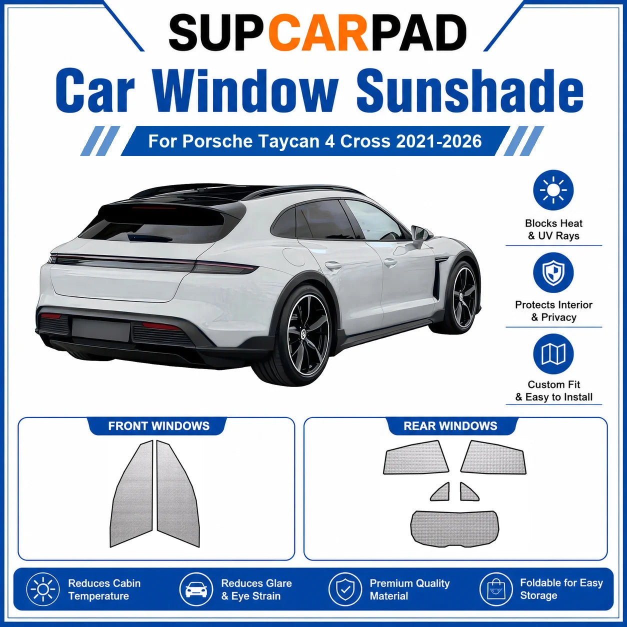 For Porsche - Porsche Taycan 4 Cross 2021-2026 Full Set Car Window Sunshades UV Block Privacy Heat Insulated Foldable Car Curtai