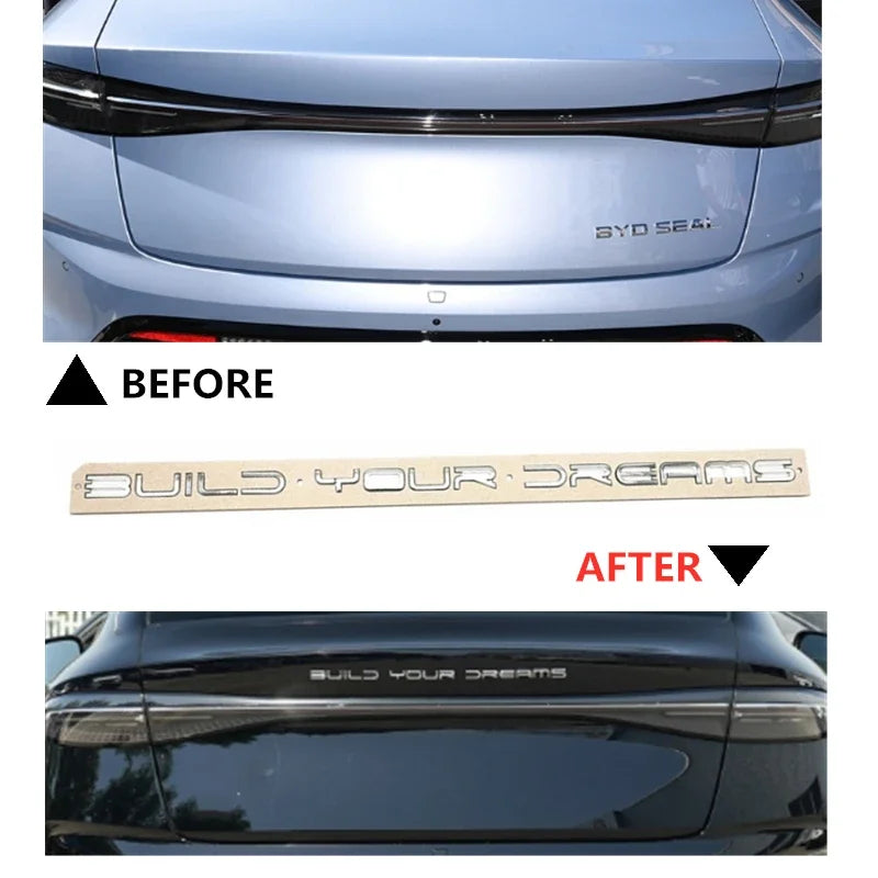 3D ABS Chrome Black Logo Build Your Dreams Emblem Letters Stiker Car Trunk Badge For BYD SEAL SONG Plus ATTO3 SEAL U Accessories