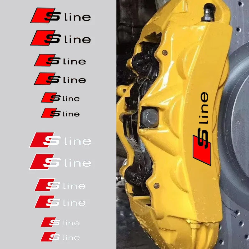 6pcs Car Goods Brake Caliper Badge Sticker Decoration Stickers Decal For Audis Sline TT A1 A2 A3 A4 A5 A6 A7 A8 8P B6 B7 Decals