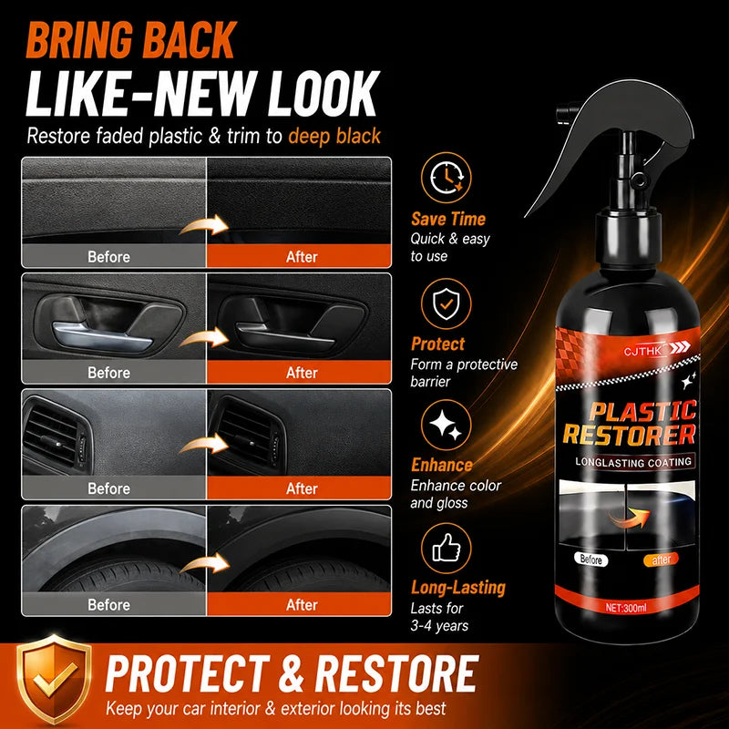 Car Plastic Restorer Leather Rubber Restore Back To Black Gloss Plastic Renovator Longlasting Coating Wax Polish Cleaning Liquid