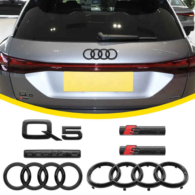 For Audi S Line Q8 2018-2024 4Ring Logo 315mm 230mm ABS Car Hood Front Bonnet Grill Rear Trunk Emblem Badge Stickers Accessories