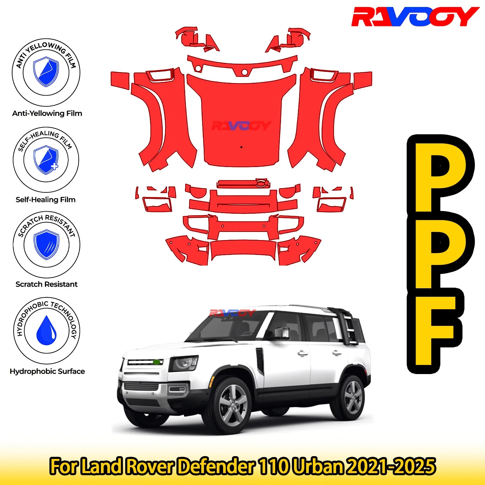 For Land Rover Defender 110 Urban 2021-2026 Glossy Matte Black Precut front PPF Kit Paint Protection Film 8.5mil Clear Bra TPU