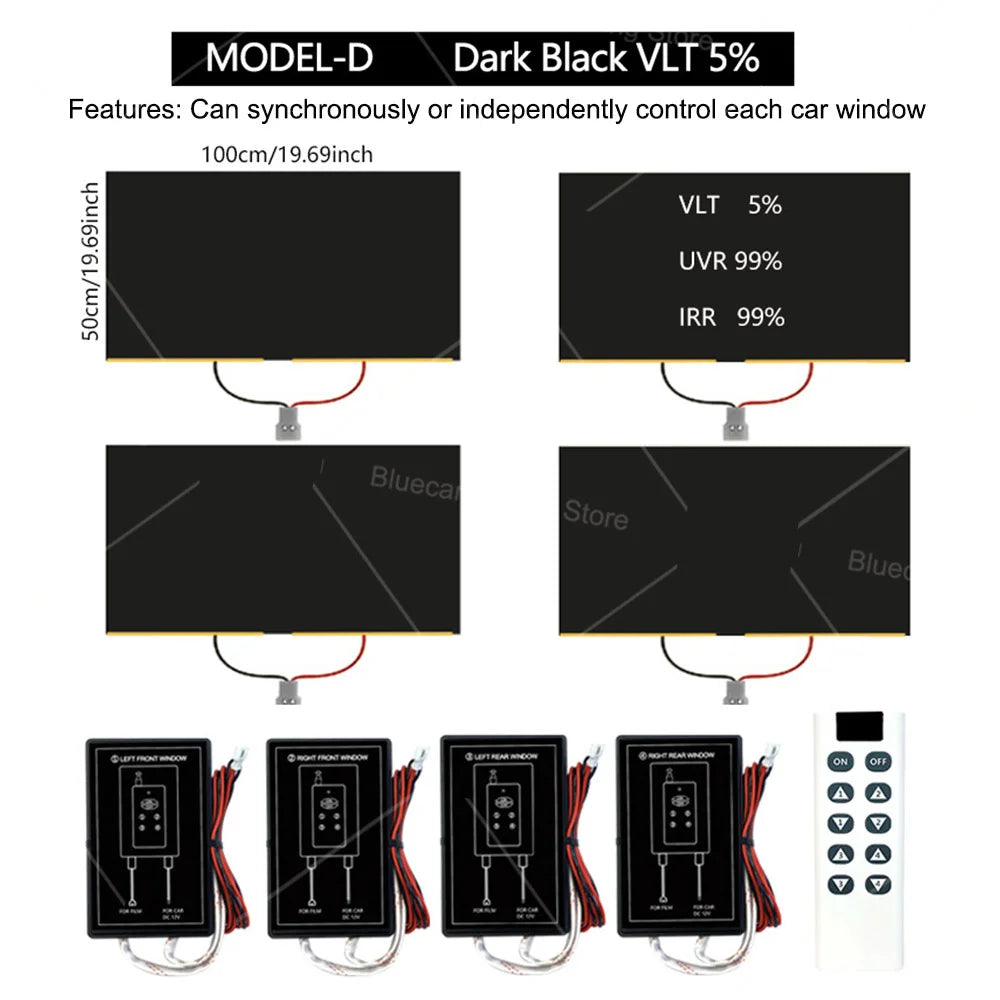 Automotive PDLC Smart Film for Car Windows | Switchable Privacy Glass Tint Independent control for four windows