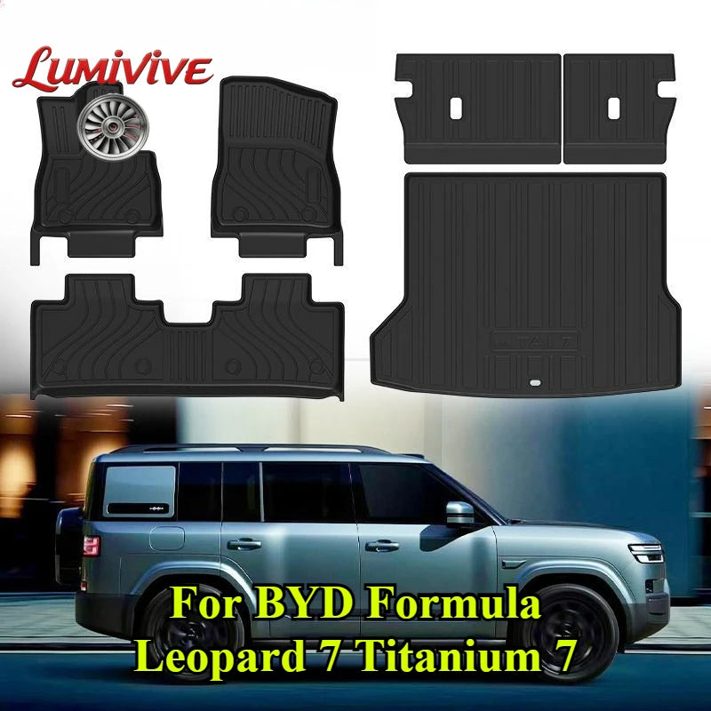 Car 3D TPE Floor Mats & Cargo Liners For BYD Formula Leopard 7 Titanium 7 Waterproof Trunk Pad Full Set Auto Accessories