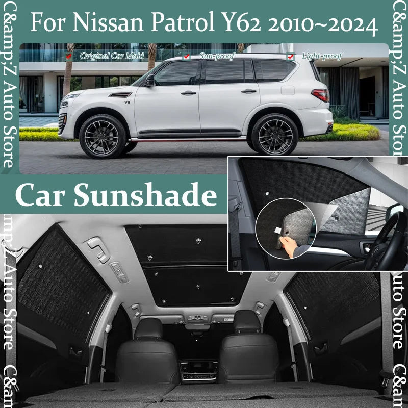 Car Sun Visor For Nissan Patrol Armada Y62 2010~2024 Anti-UV Pad Window Sunshades Curtain Windshield Sun Shades Auto Accessoires