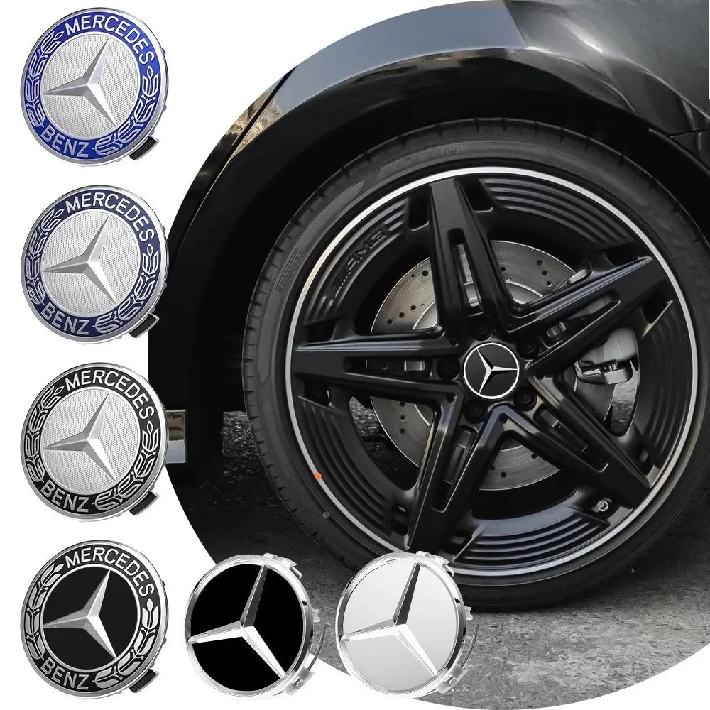 4 Pieces/Set Mercedes Benz AMG Wheel Center Hub Caps 75mm Diameter with Embossed Benz Emblem Tire Rim Covers for W203 W206 W220