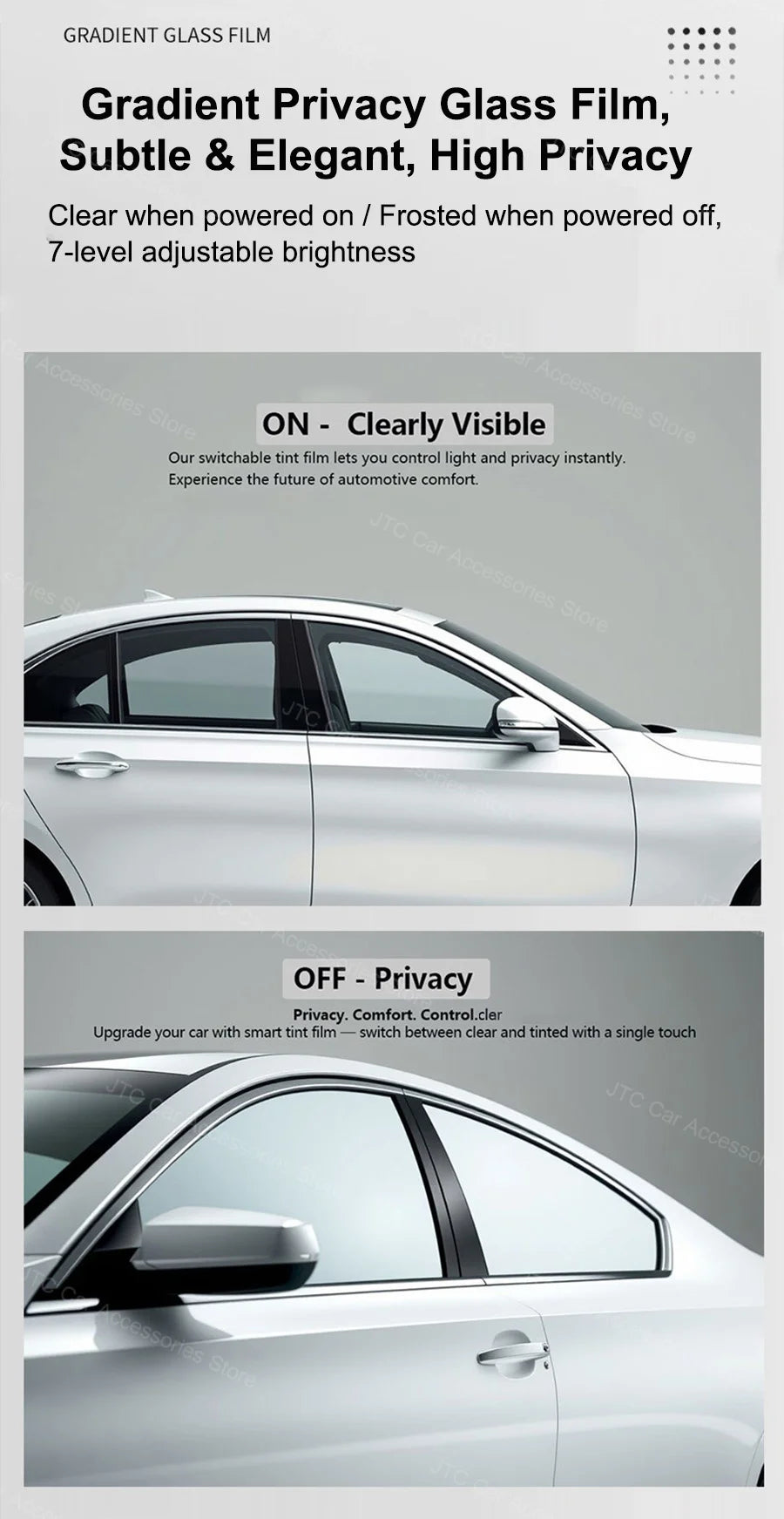 PDLC Smart Privacy Film for Electric Vehicle Windows, Electric Switchable Privacy Glass Tint, Instant Dimming Smart Window Film