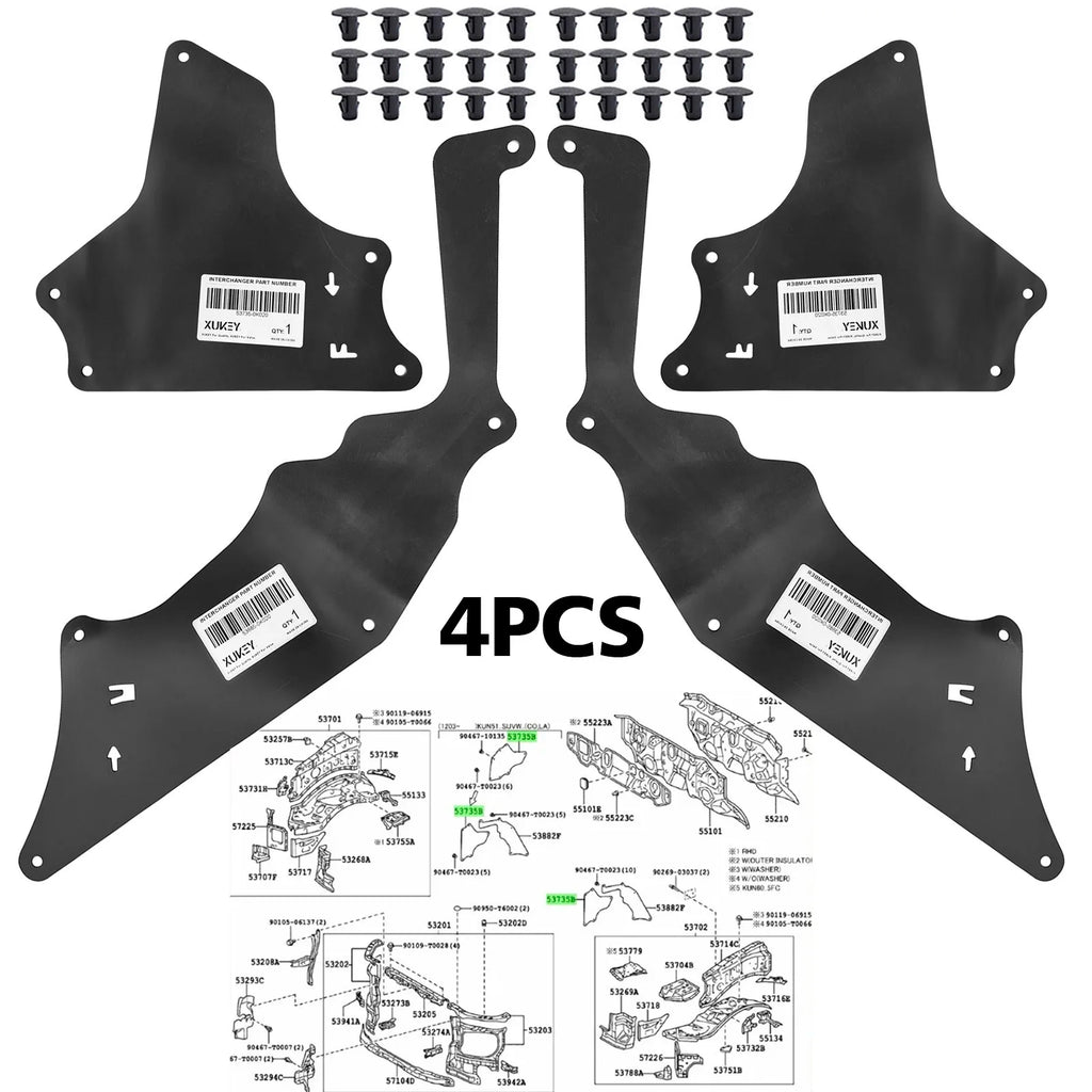 4pcs For Toyota Hilux Fortuner 2004-2015 Front Splash Shield Fender Liner Apron Seal Protector 53885-0K020 53735-0k020 AN20 AN50