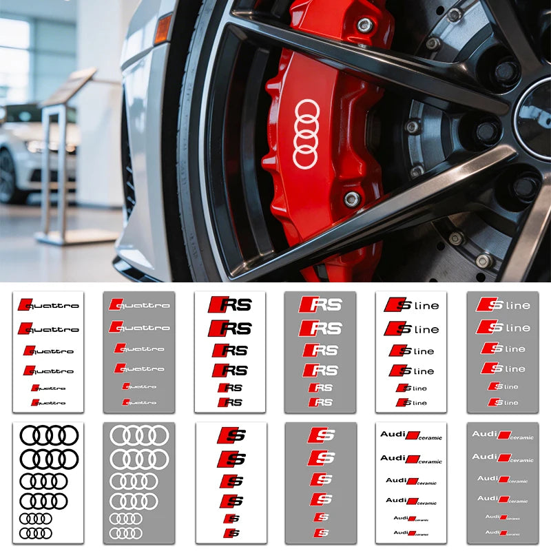 6Pcs PVC Car Brake Caliper Sticker Heat Resistant Decals Auto Accessories for Audi S Line A1 A3 A4 A6 A7 Q3 Q5 Q7 RS3 RS4 S3 S4