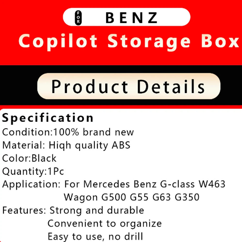 My Good Car ABS Car Copilot Seat Storage Box for Mercedes Benz G Class W463 W464 Wagon G500 G55 G63 Tray Case Organizer