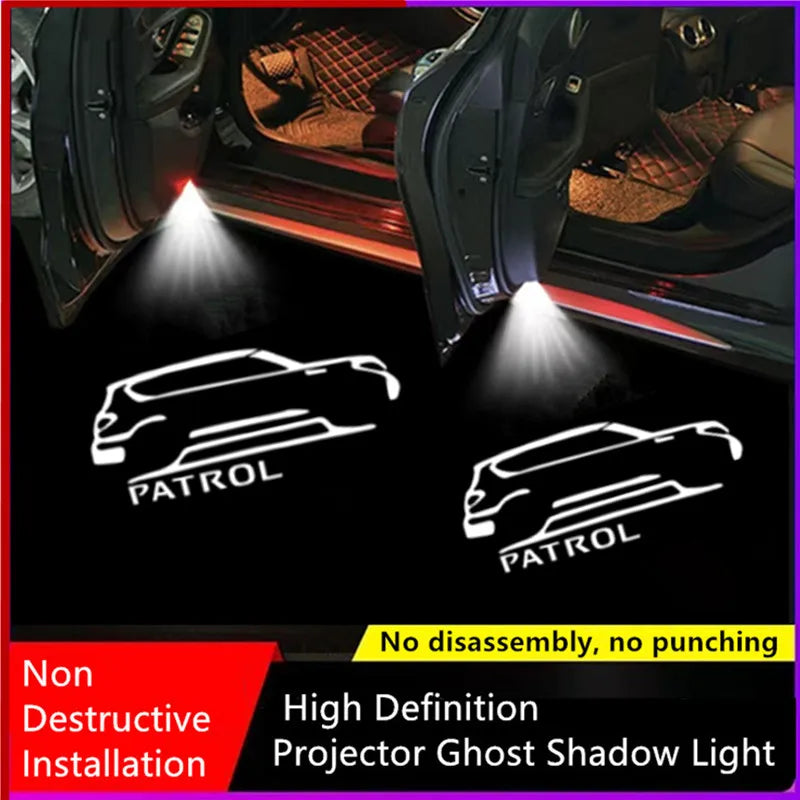 2pcs Led Emblem Lamps Car Door Light Luces Projector For Nissan Patrol Y62 2010 2011- 2017 2018 2019 2020 2021 Auto Accessories